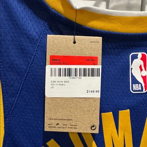 Nike NWT Golden State Warriors Blue and Yellow Dri-FIT Jersey size L,MSRP$149.99 - Picture 7 of 11